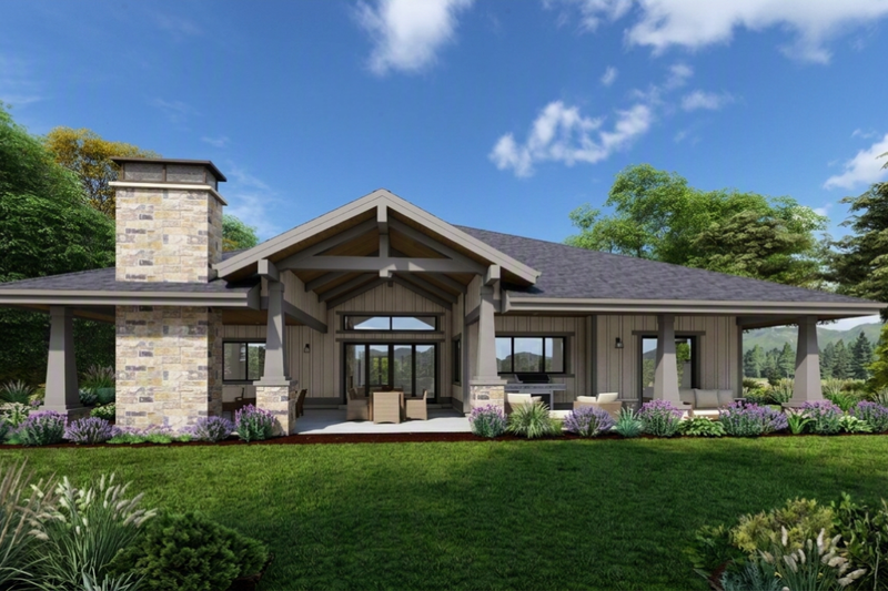 Architectural House Design - Exterior - Rear Elevation for Ranch House Plan #1069-47 - 3 bed, 3.5 bath