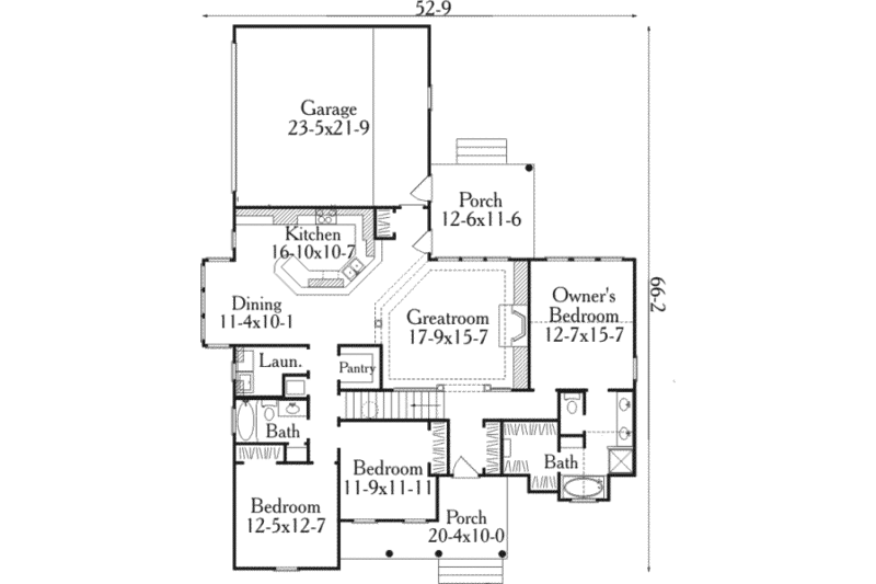 Architectural House Design - Floor Plan - Main Floor for Southern House Plan #406-206 - 3 bed, 2 bath