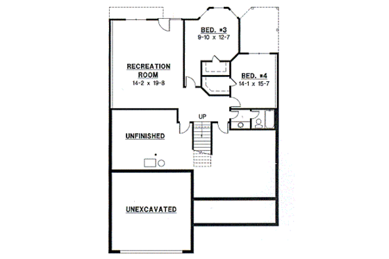 Floor Plan - Lower Floor for Traditional House Plan #67-320 - 4 bed, 3 bath