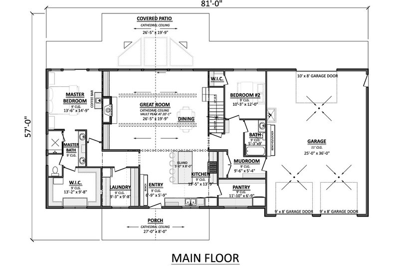Dream House Plan - Floor Plan - Main Floor for Country House Plan #1089-60 - 2 bed, 2 bath