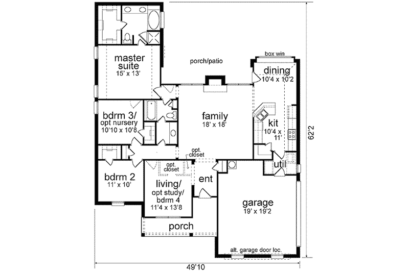 Home Plan - Floor Plan - Main Floor for Traditional House Plan #84-224 - 3 bed, 2 bath