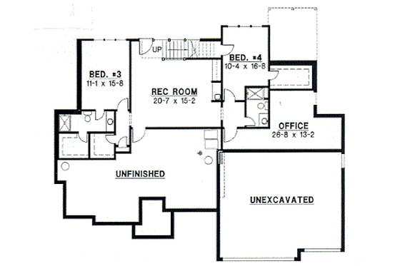 Floor Plan - Lower Floor for European House Plan #67-358 - 4 bed, 4 bath