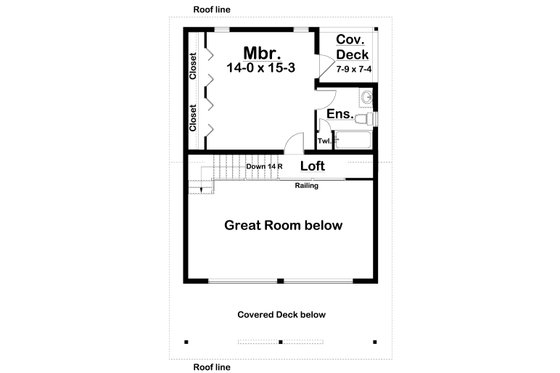 Floor Plan - Upper Floor for Cabin House Plan #126-243 - 2 bed, 2 bath