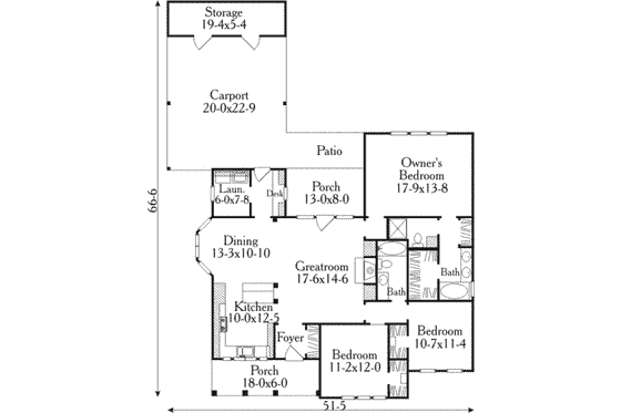 Floor Plan - Main Floor for Country House Plan #406-266 - 3 bed, 2 bath