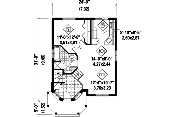 Floor Plan - Main Floor for Victorian House Plan #25-4773 - 1 bed, 1 bath