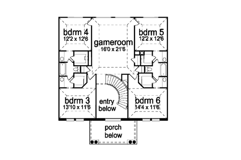 Home Plan - Floor Plan - Upper Floor for Colonial House Plan #84-433 - 6 bed, 4.5 bath