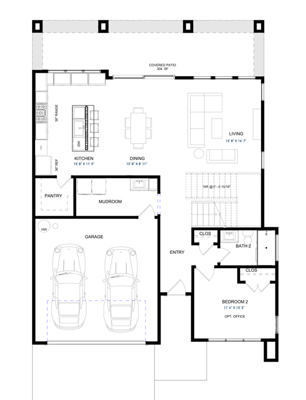 Home Plan - Floor Plan - Main Floor for Contemporary House Plan #1129-10 - 4 bed, 3 bath