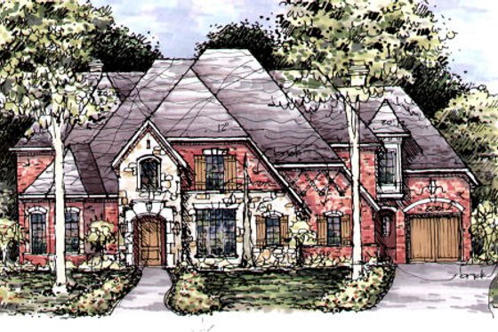 Exterior - Front Elevation for European House Plan #141-323 - 5 bed, 5.5 bath