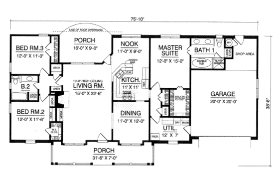 Floor Plan - Main Floor for Southern House Plan #40-331 - 3 bed, 2 bath