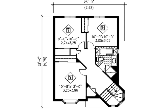 Floor Plan - Upper Floor for Victorian House Plan #25-2029 - 3 bed, 1.5 bath