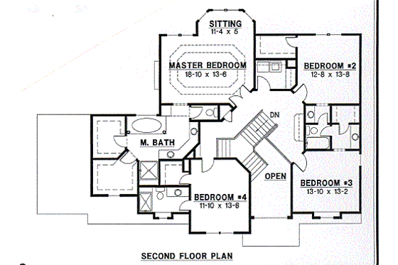 Floor Plan - Upper Floor for European House Plan #67-188 - 4 bed, 4 bath