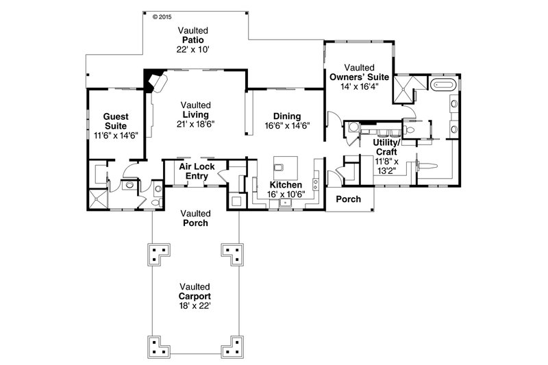 Architectural House Design - Floor Plan - Main Floor for Craftsman House Plan #124-1005 - 2 bed, 2 bath