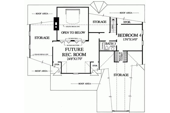 Floor Plan - Upper Floor for Southern House Plan #137-181 - 3 bed, 2 bath