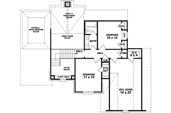 Floor Plan - Upper Floor for European House Plan #81-720 - 3 bed, 2.5 bath