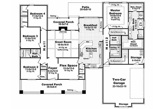 Floor Plan - Main Floor for Craftsman House Plan #21-308 - 4 bed, 2.5 bath