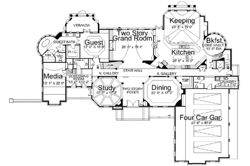 Dream House Plan - Floor Plan - Main Floor for European House Plan #119-211 - 5 bed, 5 bath