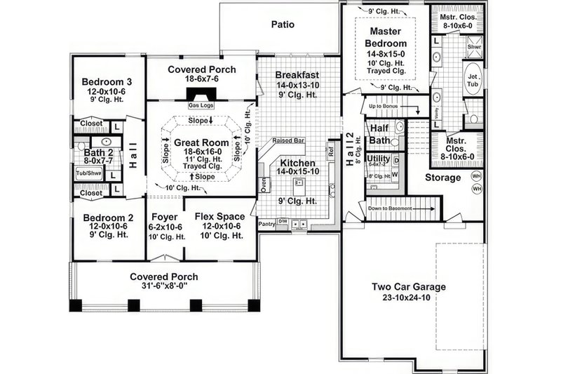 House Blueprint - Floor Plan - Main Floor for Country House Plan #21-535 - 3 bed, 2.5 bath