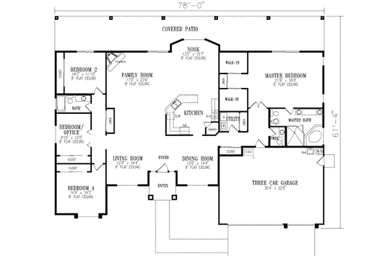 Floor Plan - Main Floor for Ranch House Plan #1-702 - 4 bed, 2.5 bath