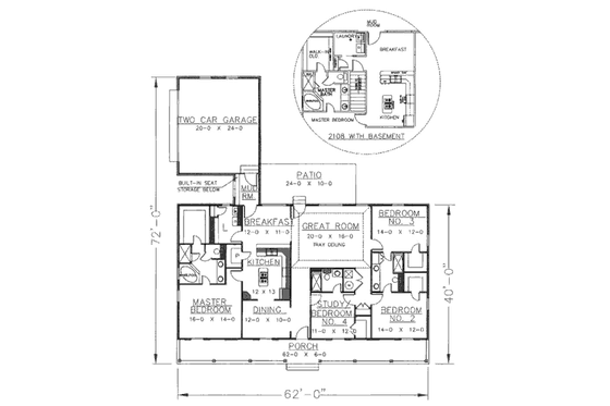 Floor Plan - Main Floor for Southern House Plan #44-106 - 4 bed, 3 bath