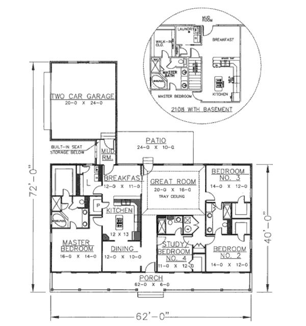 Home Plan - Southern Floor Plan - Main Floor Plan #44-106