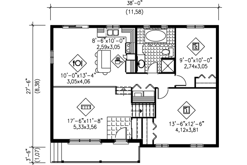 Dream House Plan - Floor Plan - Main Floor for Traditional House Plan #25-1057 - 2 bed, 1 bath