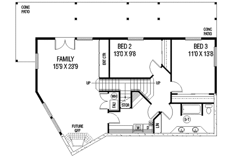 Home Plan - Floor Plan - Lower Floor for Contemporary House Plan #60-603 - 3 bed, 2.5 bath
