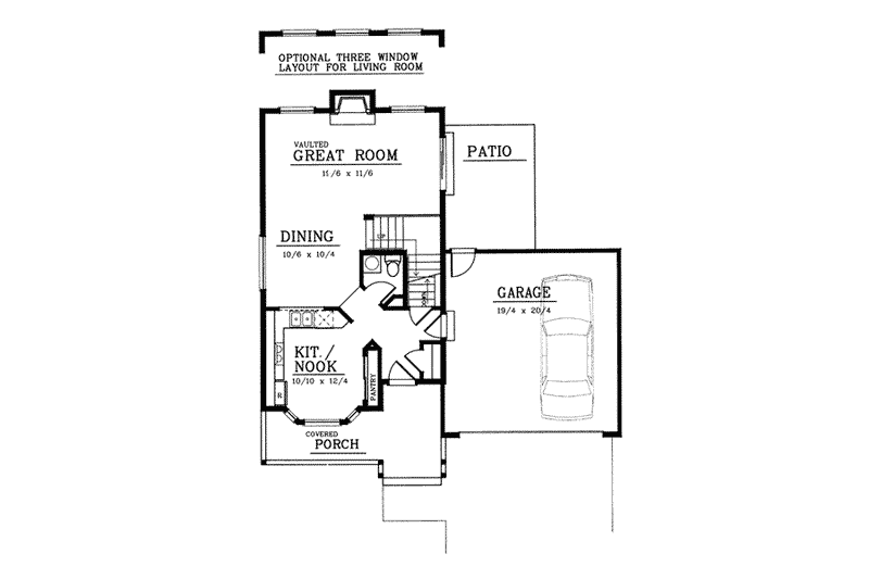 Architectural House Design - Floor Plan - Main Floor for Traditional House Plan #95-229 - 3 bed, 2.5 bath