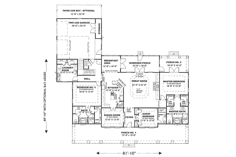 Home Plan - Floor Plan - Main Floor for Southern House Plan #44-127 - 3 bed, 3 bath
