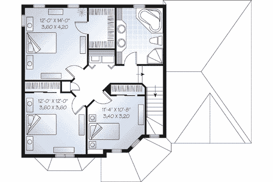 Floor Plan - Upper Floor for European House Plan #23-484 - 3 bed, 2 bath