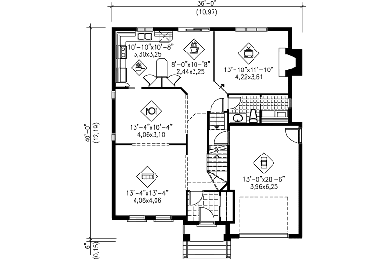 Architectural House Design - Floor Plan - Main Floor for Traditional House Plan #25-2044 - 4 bed, 2 bath