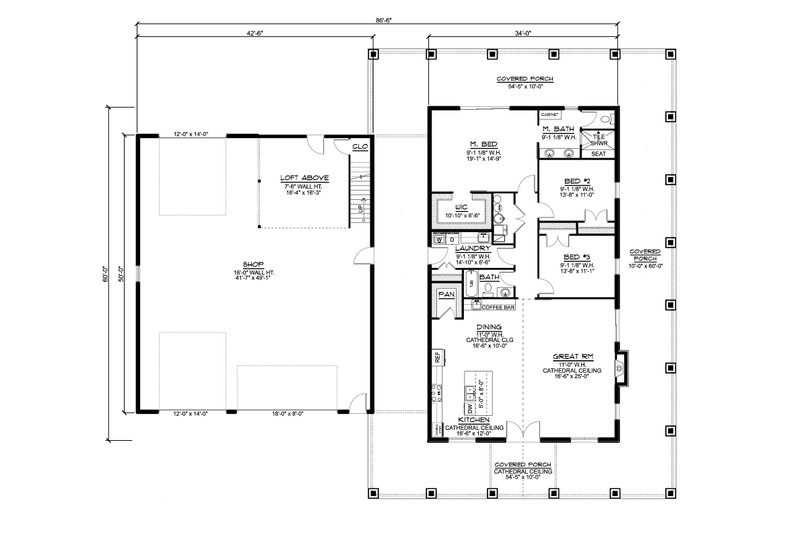 House Blueprint - Floor Plan - Main Floor for Country House Plan #1064-242 - 3 bed, 2 bath