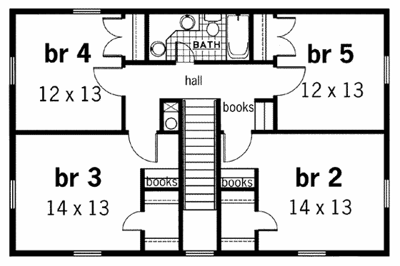 Floor Plan - Upper Floor for Southern House Plan #45-205 - 5 bed, 2 bath