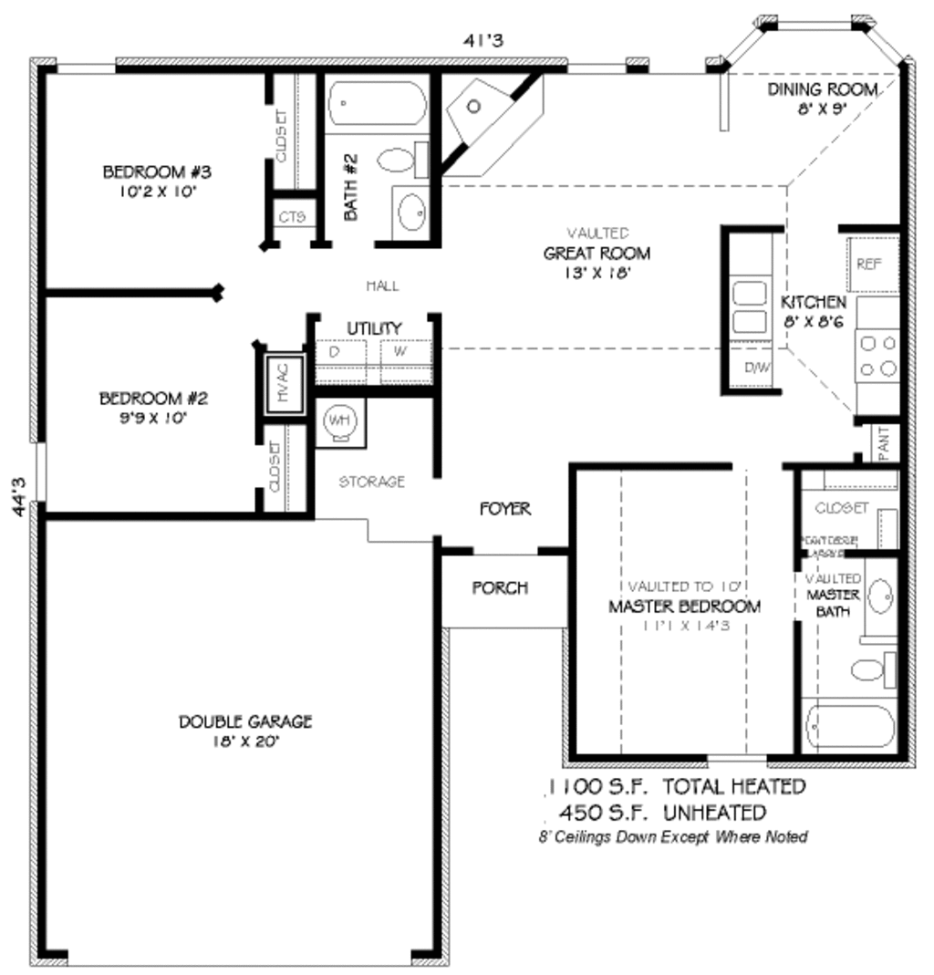 Traditional Style House Plan 3 Beds 2 Baths 1100 Sqft