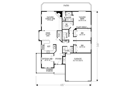 Floor Plan - Main Floor for Craftsman House Plan #53-523 - 3 bed, 2 bath