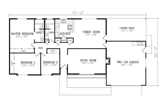 Floor Plan - Main Floor for Ranch House Plan #1-303 - 3 bed, 2 bath