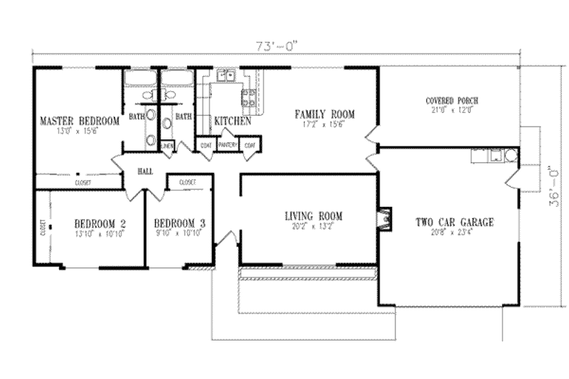 Dream House Plan - Floor Plan - Main Floor for Ranch House Plan #1-303 - 3 bed, 2 bath