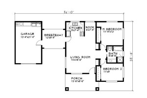 Floor Plan - Main Floor for Ranch House Plan #515-20 - 2 bed, 1 bath