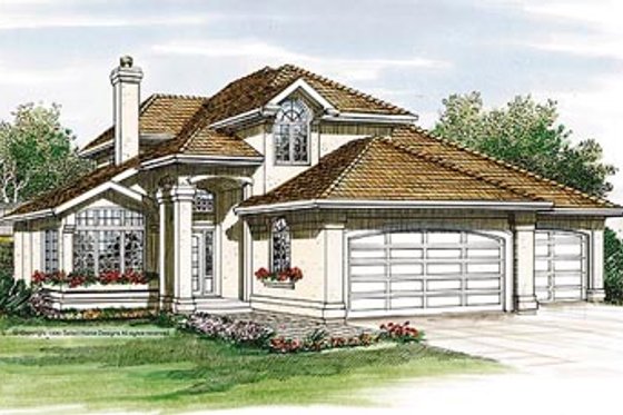 Exterior - Front Elevation for Mediterranean House Plan #47-214 - 3 bed, 3 bath