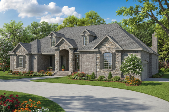 Exterior - Front Elevation for European House Plan #17-2165 - 3 bed, 4 bath