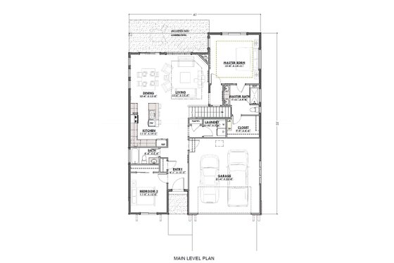 Floor Plan - Main Floor for Farmhouse House Plan #1069-36 - 2 bed, 2 bath