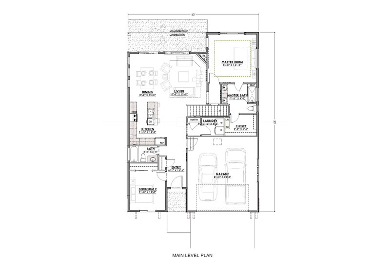 Architectural House Design - Floor Plan - Main Floor for Farmhouse House Plan #1069-36 - 2 bed, 2 bath