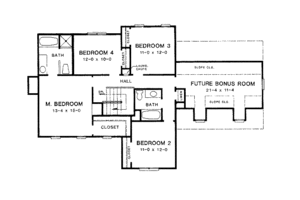 Floor Plan - Upper Floor for European House Plan #10-216 - 4 bed, 2.5 bath