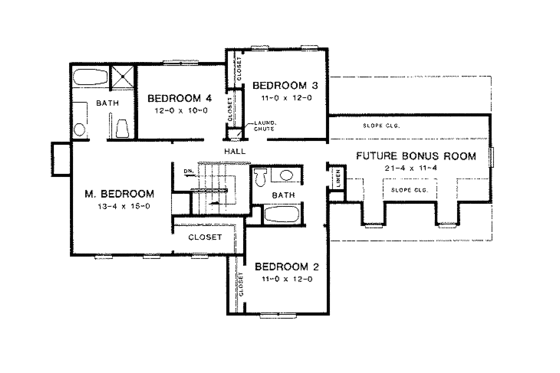 Floor Plan - Upper Floor for European House Plan #10-216 - 4 bed, 2.5 bath