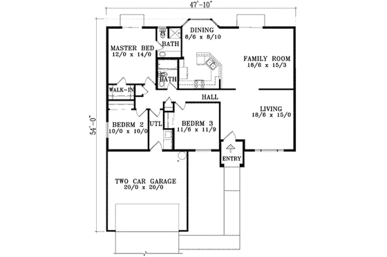 Floor Plan - Main Floor for Adobe / Southwestern House Plan #1-1274 - 3 bed, 2 bath
