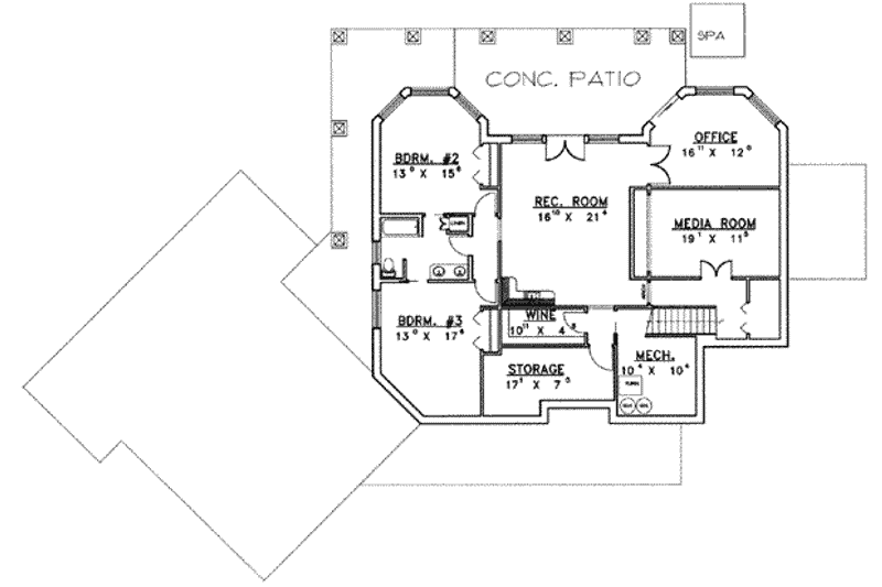 Dream House Plan - Floor Plan - Lower Floor for Modern House Plan #117-425 - 3 bed, 2.5 bath