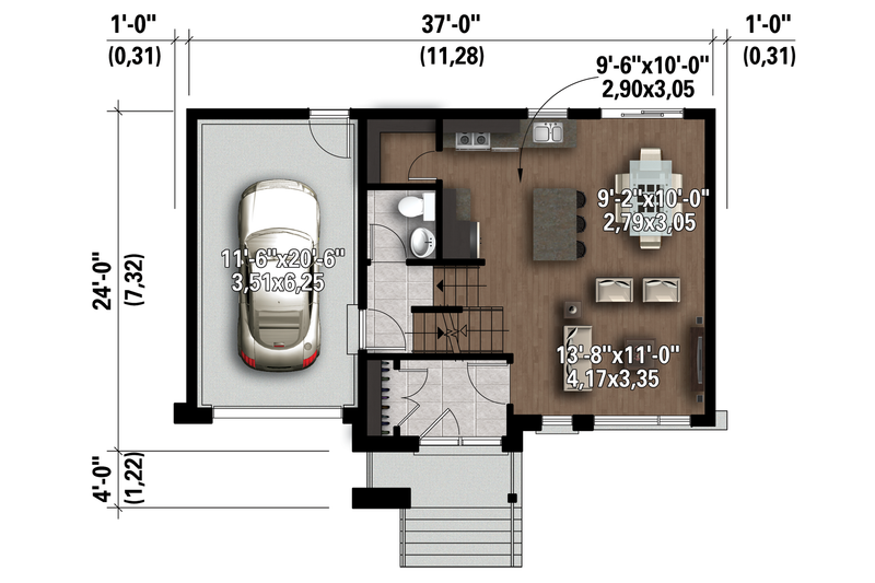 Home Plan - Floor Plan - Main Floor 1 for Contemporary House Plan #25-4298 - 3 bed, 1 bath