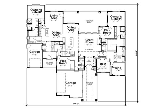 Floor Plan - Main Floor for Ranch House Plan #20-2303 - 4 bed, 4.5 bath