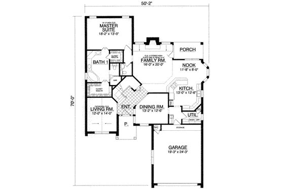 Floor Plan - Main Floor for European House Plan #40-365 - 4 bed, 2.5 bath