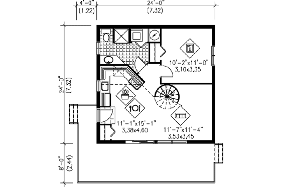 Floor Plan - Main Floor for Modern House Plan #25-2301 - 2 bed, 1 bath