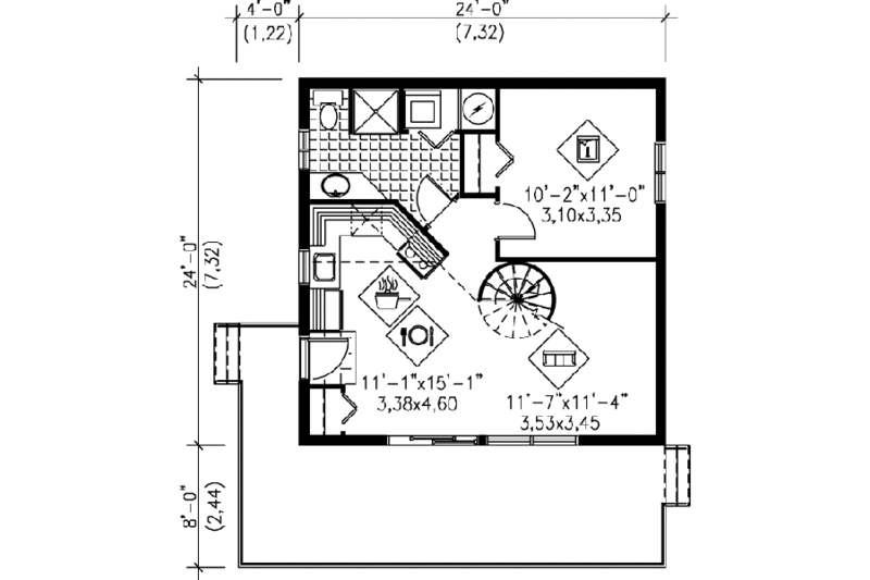 Dream House Plan - Floor Plan - Main Floor for Modern House Plan #25-2301 - 2 bed, 1 bath